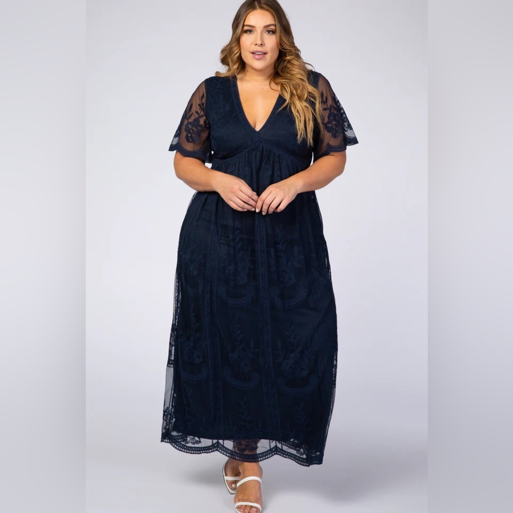 Plus ✨ Blue Lace Maternity Maxi Dress Pinkblush Size 2X
